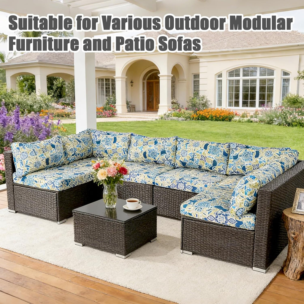 14 Piece Patio Cushion Covers Replacement Splashproof Fade Resistant Outdoor Sofa Slipcovers with Zippers for Deck & Porch Furniture (Moroccan Pattern,23.6x23.6x3.94 Inches)