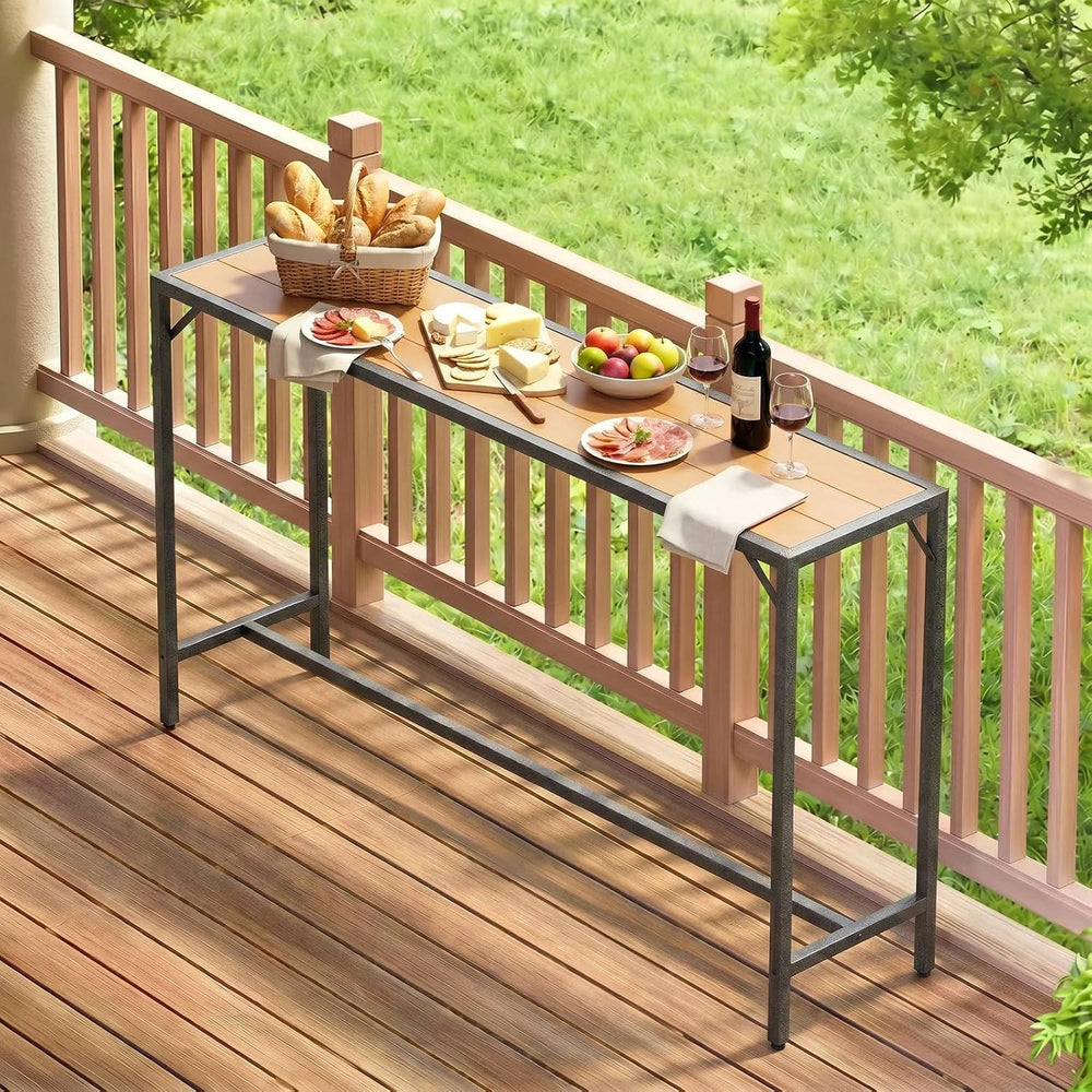 TLSUNNY 63" Patio Bar Table, Sturdy Outdoor Counter Height Table, Teak