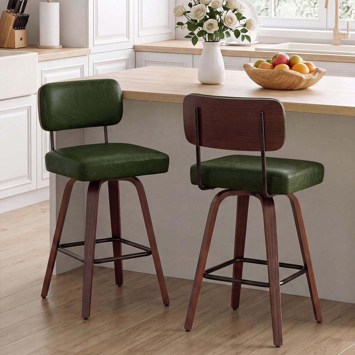 Swivel Bar Stools Set of 2, 26.7" Upholstered Counter Height Bar Chairs