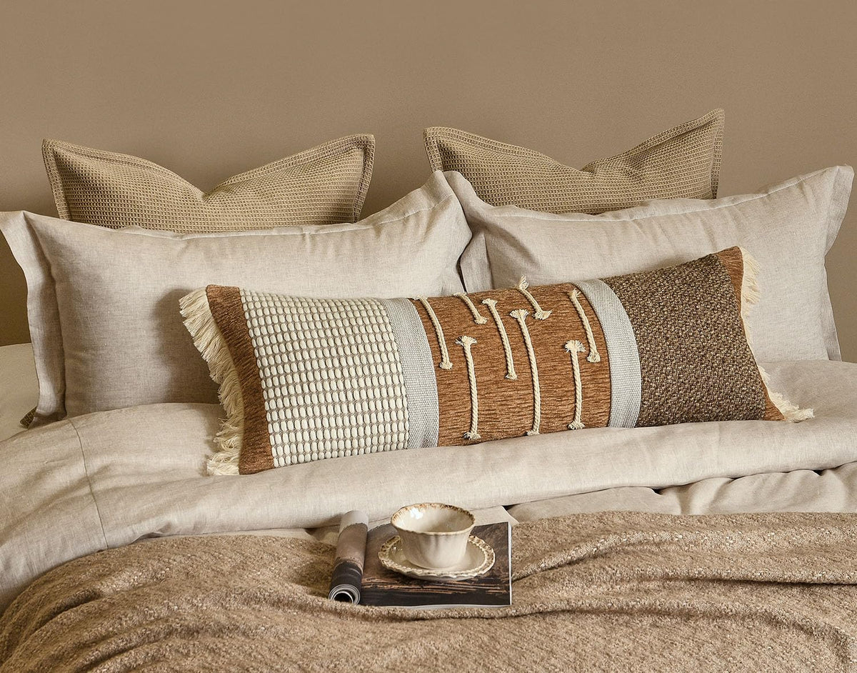Burnt Orange Boho Lumbar Pillow Cover 14x36 Inches