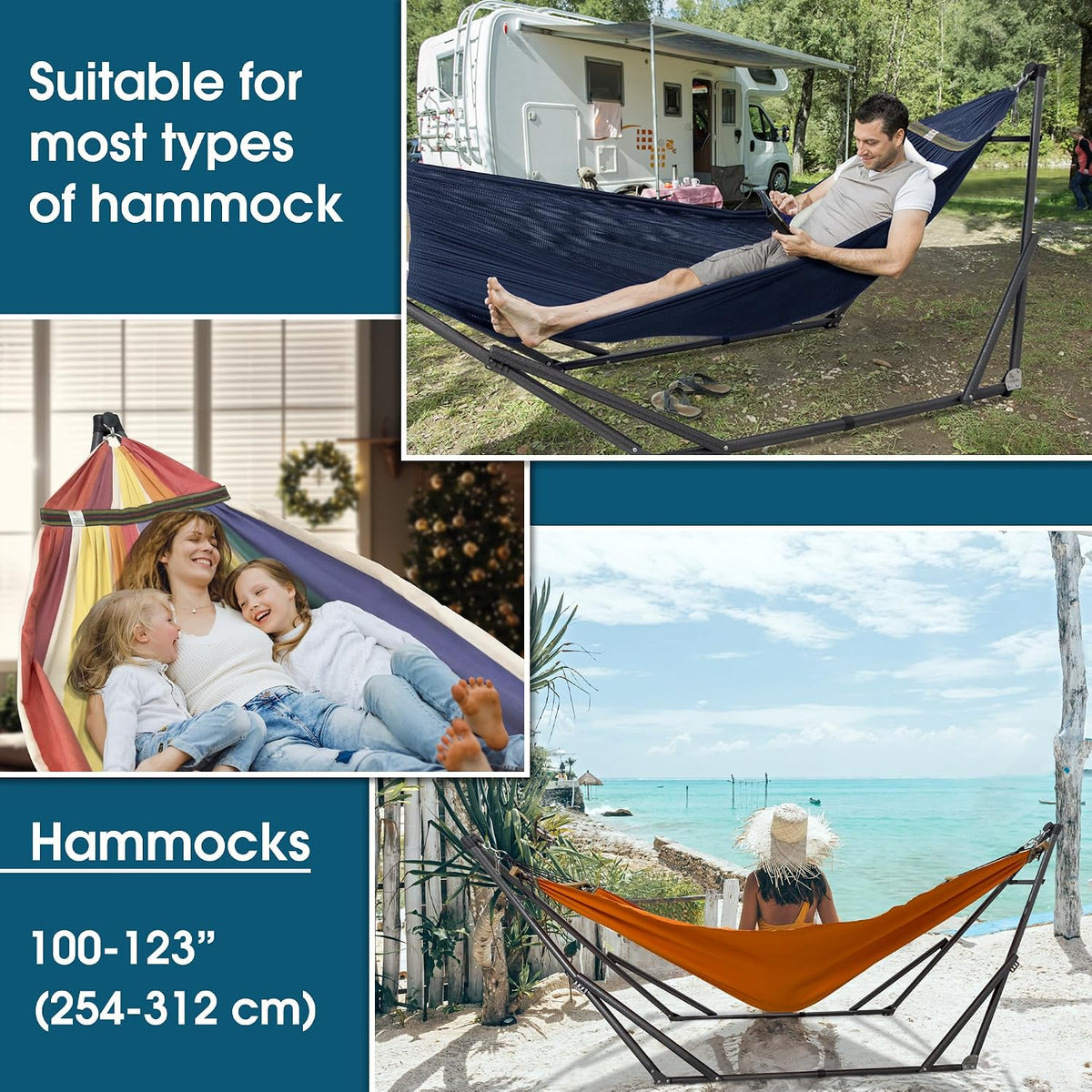 Tranquillo Hammock Stand, Premium Pre-Assembled for Indoor Outdoor, Aegean