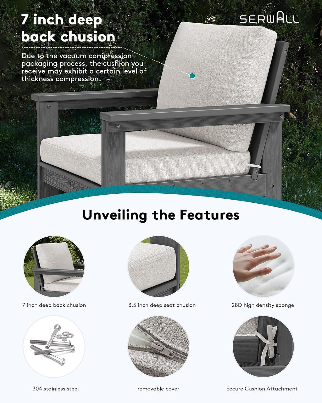 SERWALL HDPE Outdoor Patio Furniture Set Outdoor Couch