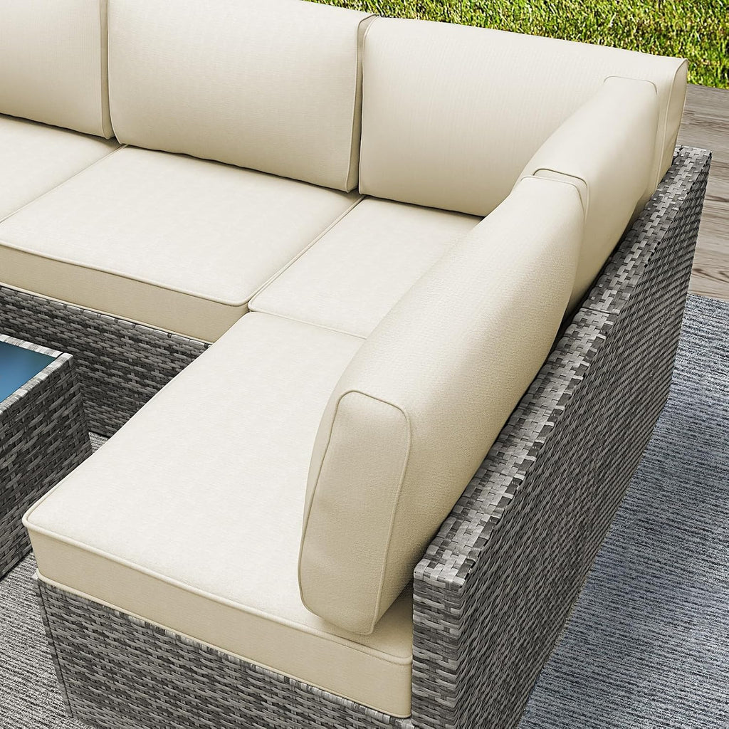 Outdoor Replacement Cushions for Patio Furniture,Water-Resistant Sofa Cushion for Rattan Wicker Sectional Patio Conversation Sets,14-Piece Outdoor Couch Cushion, Cream White