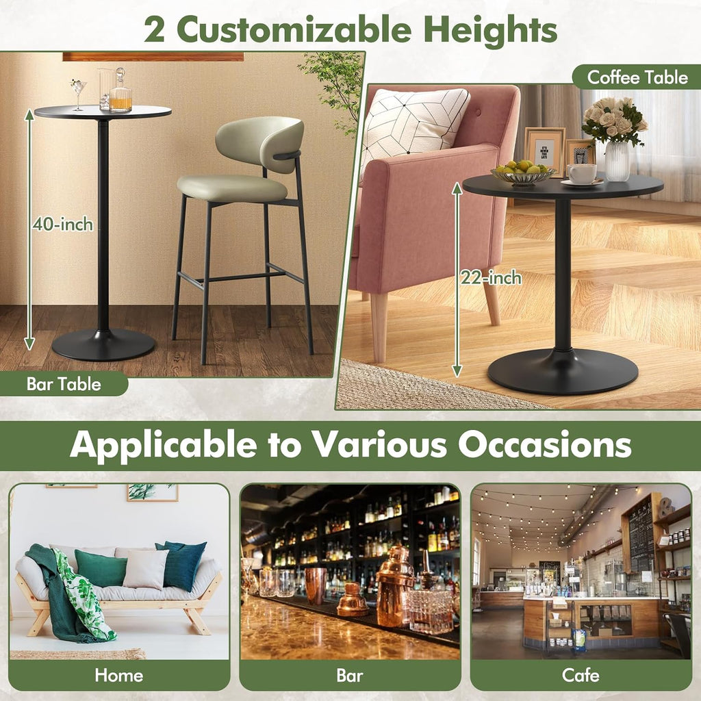 COSTWAY Round Bistro Table, Height Adjustable Bar Height Cocktail Table