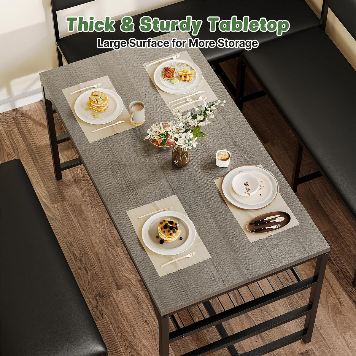 Concho Corner Dining Table Set with Soft Seat, Warm Grey