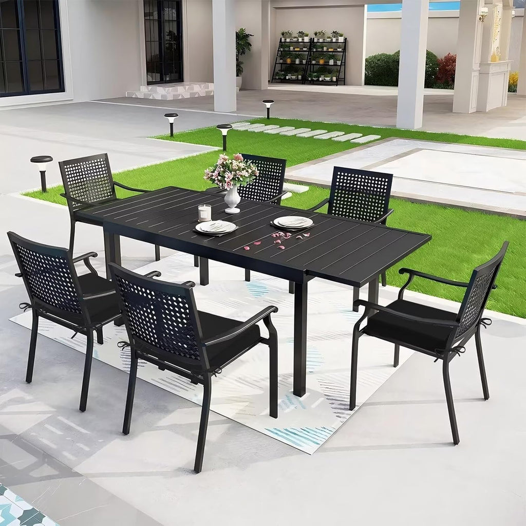 Outdoor Chair Cushions Set of 6, 18.5 x 16 Inch Patio Chair Cushions, Water Resistant, Non-Slip Ties (Black)