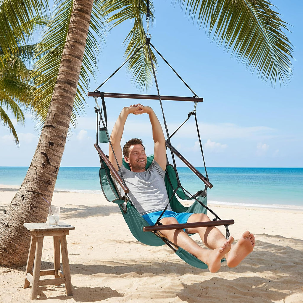 ONCLOUD Upgraded Unique Hammock Hanging Sky Chair, Air Deluxe Swing Seat with Rope (Green)