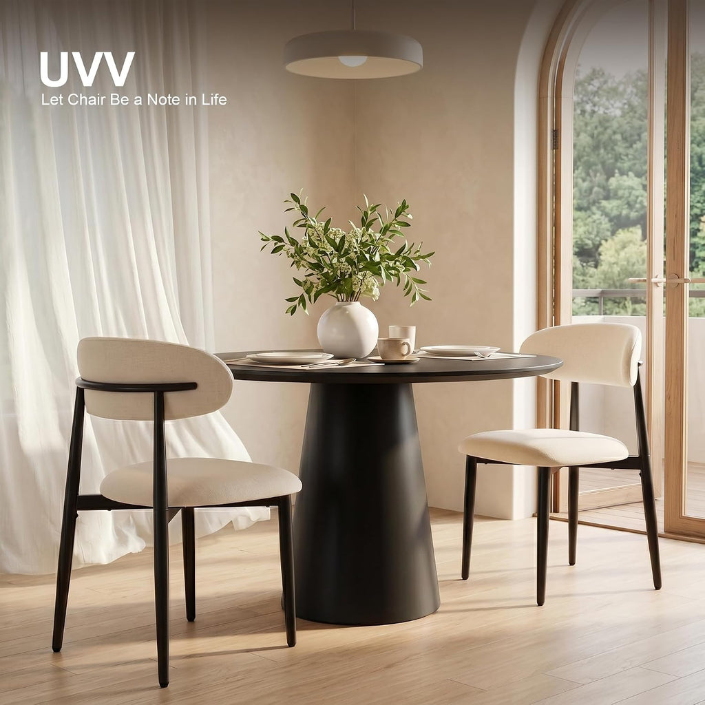 UVV Dining Chairs Set of 8, Metal Kitchen Chairs with Modern Fabric Upholstered for Dining Room, Beige