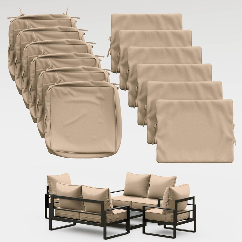 Thick Outdoor Back&Seat Cushion Covers 19×19×3in 12Pcs for Patio Furniture with Zipper Closure and Handle, Waterproof Replacement Slipcover for Garden Rattan Chair Sofa, Sand