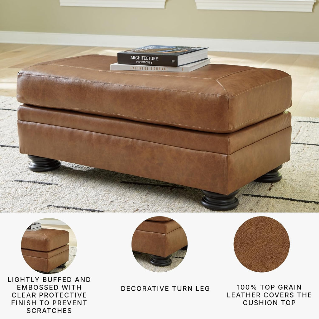 Signature Design by Ashley Carianna Rectangular Leather Ottoman, Caramel