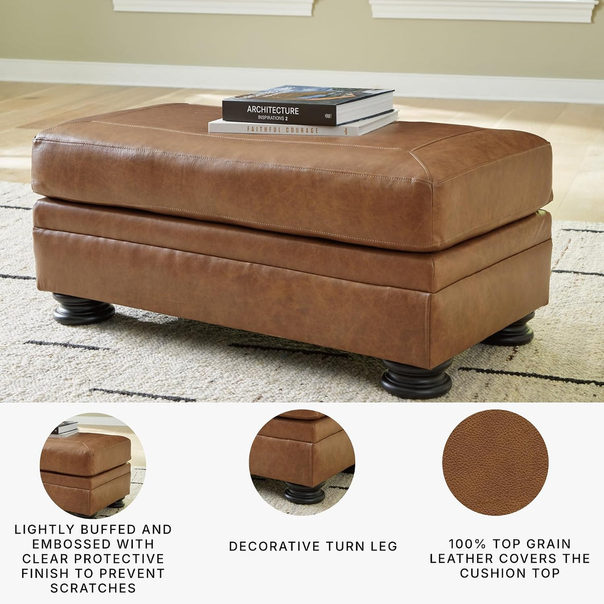 Signature Design by Ashley Carianna Rectangular Leather Ottoman, Caramel