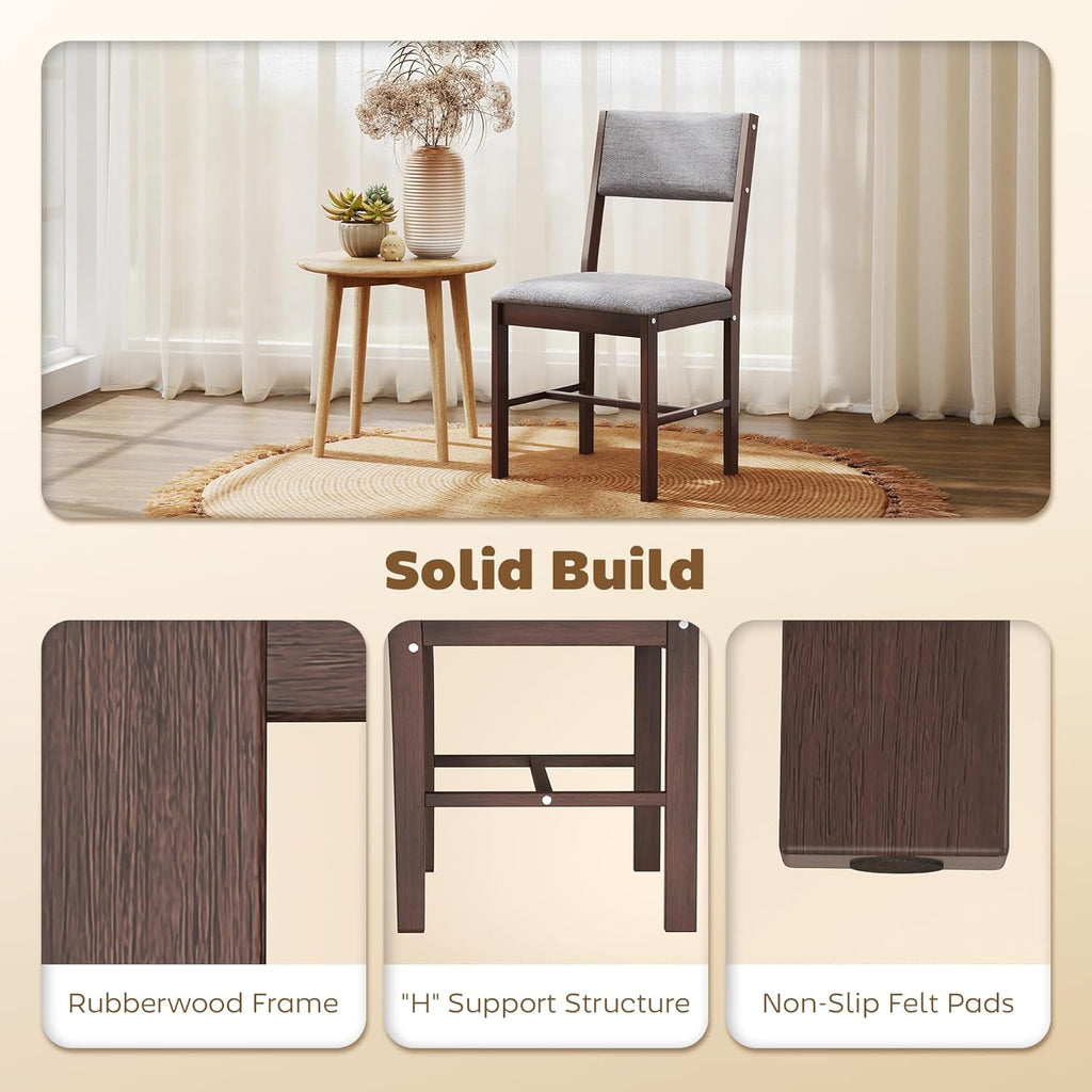 HOMCOM Solid Wood Dining Chairs Dining Room Upholstered Set of 4 Gray