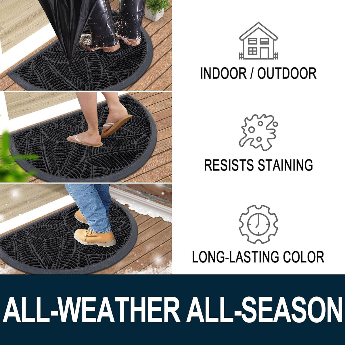 Colorxy Half Circle Waterproof Door Mat, Sturdy Rubber Doormat, 35x23