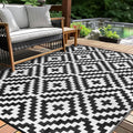 Kalafun Outdoor Patio Plastic Straw Rug, 5x8 ft, Black White
