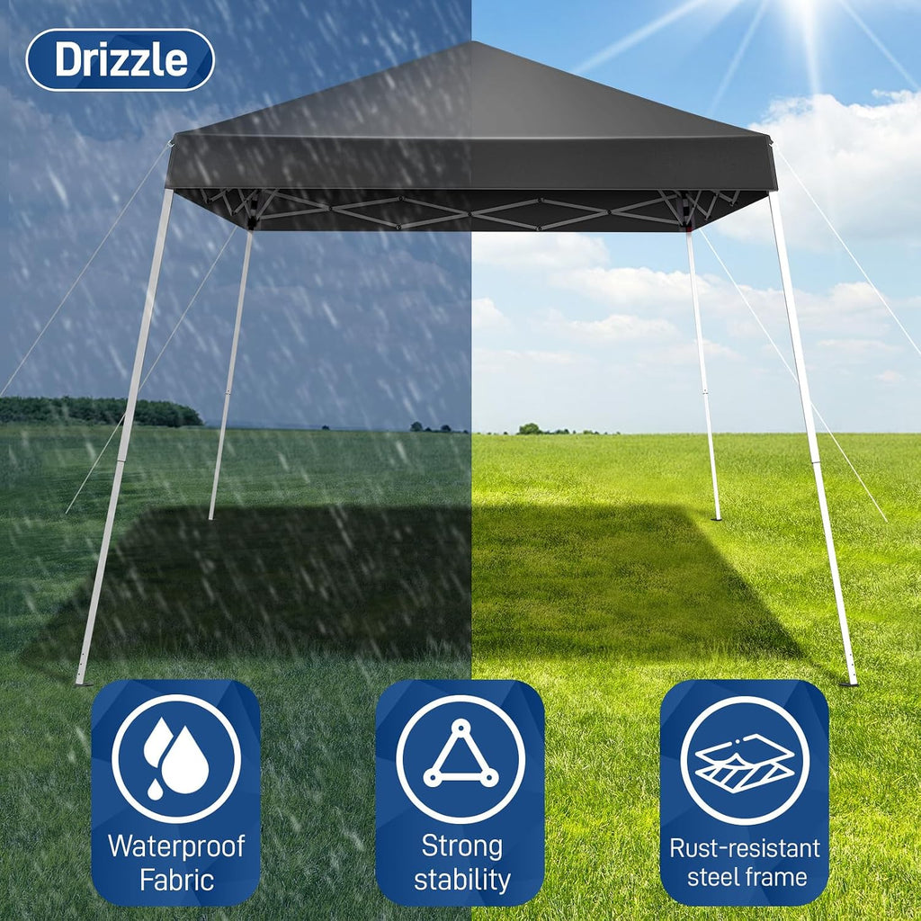 Canopy Tent,6X6 FT Pop Up Canopy Outdoor Instant Tent Slant Legs with Carrying Bag,Portable Gazebo Shelter for Patio Deck Garden and Beach Cover (6x6ft Dark Grey)