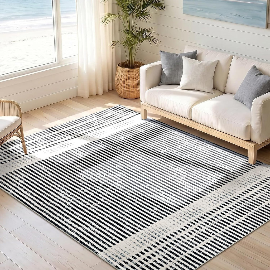 YIHOUSE Washable 5x7 Modern Striped Area Rug, Abstract Living Room Rug