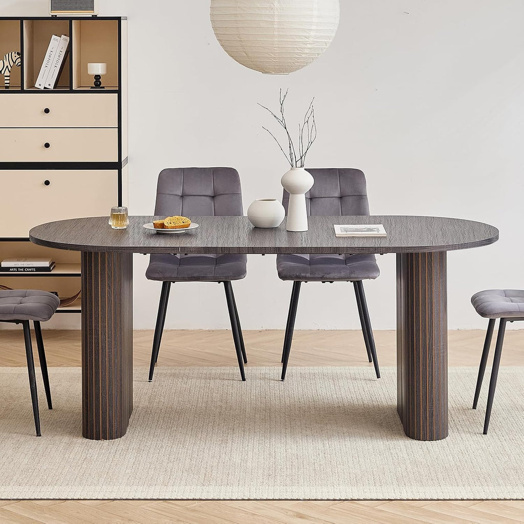 70.8" Modern Oval Dining Table for 6 8 People, Black