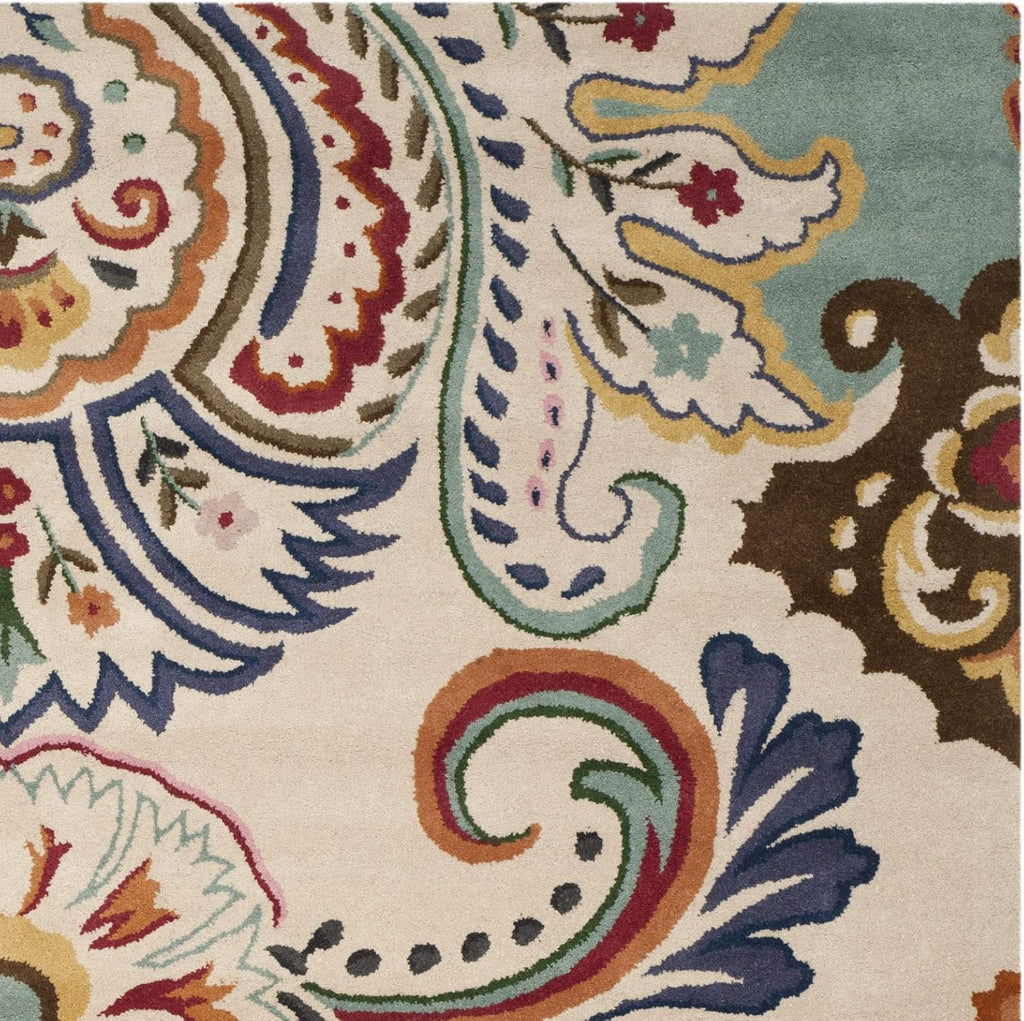SAFAVIEH Area Rug 8x10 - Bella Collection - Large - Ivory & Teal, Handmade Wool, Boho Design, Ideal for Living Room, Bedroom, Office, Dining Space (BEL118A)