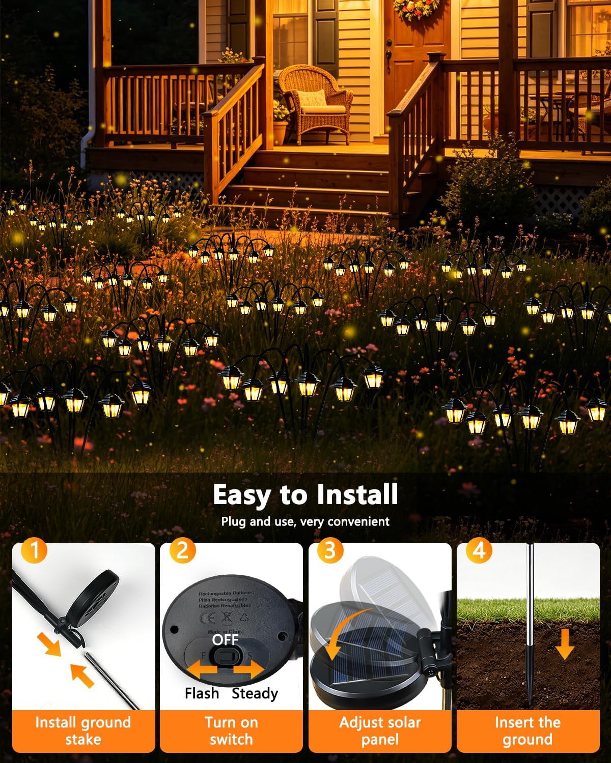 OZS 6 Pack Solar Garden Lights Outdoor, Warm White