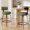 Swivel Bar Stools Set of 2, 26" Faux Leather Upholstered Counter Height Bar Stools with Back and Bentwood Legs, Mid Century Modern Bar Chairs Island Stools for Kitchen Counter, Green