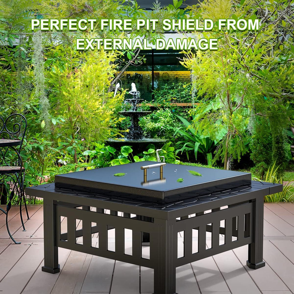 AJinTeby Fire Pit Lid Fits 24" x 24" Drop-in Fire Pit Pan, 27" x 27" Upgrade Porcelain Steel Fire Pit Cover, Fire Pit Cover Rectangular Burner Pan