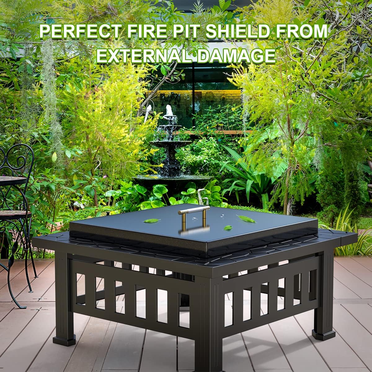 AJinTeby Fire Pit Lid Fits 24" x 24" Drop-in Fire Pit Pan, 27" x 27" Upgrade Porcelain Steel Fire Pit Cover, Fire Pit Cover Rectangular Burner Pan