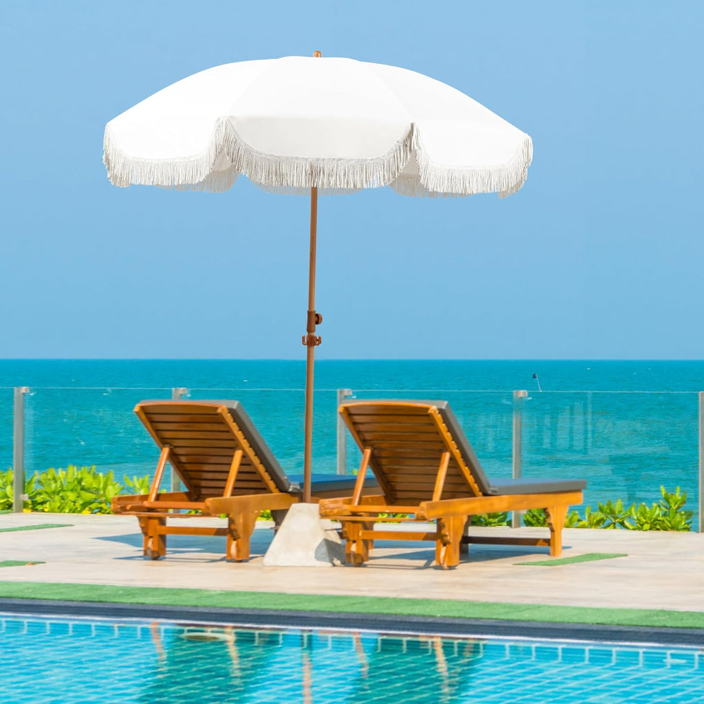 Seazul 6.5ft Patio Umbrella with Fringe, Beach Umbrella, Fringe Umbrella