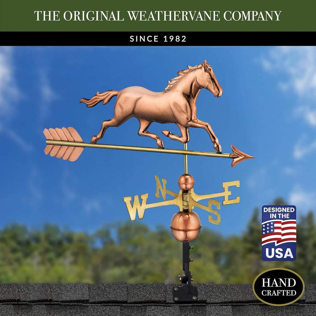 Good Directions Polished Copper Trotting Horse Weathervane – Decorative Rooftop Accent for Barns, Homes, Sheds, and Cupolas – Durable & Handcrafted