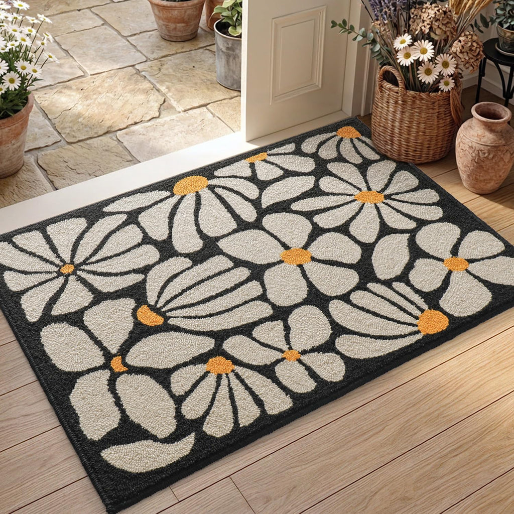 DEXI Front Door Mat Indoor Entrance 32x48, Non Slip Doormat, White Floral