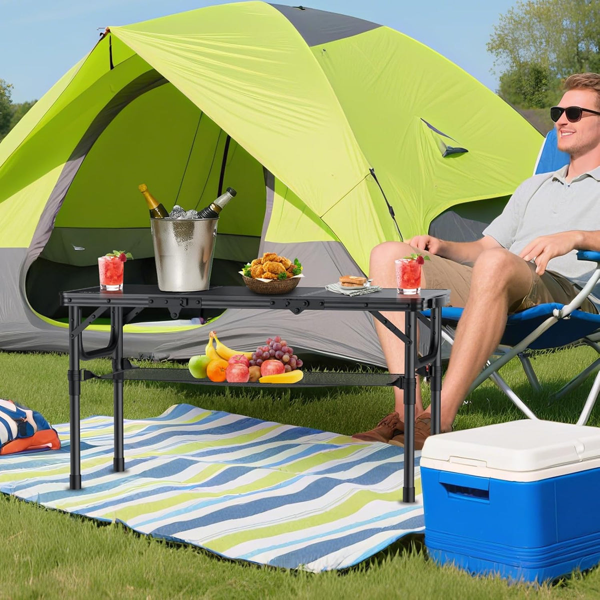 Anbte Folding Camping Table with Storage Net, 3ft Portable Table, 35" x 16"