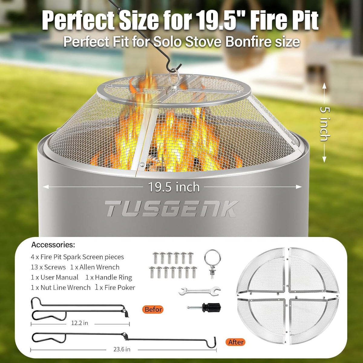 Fire Pit Spark Screen for Solo Stove Bonfire, 19.5 Inch