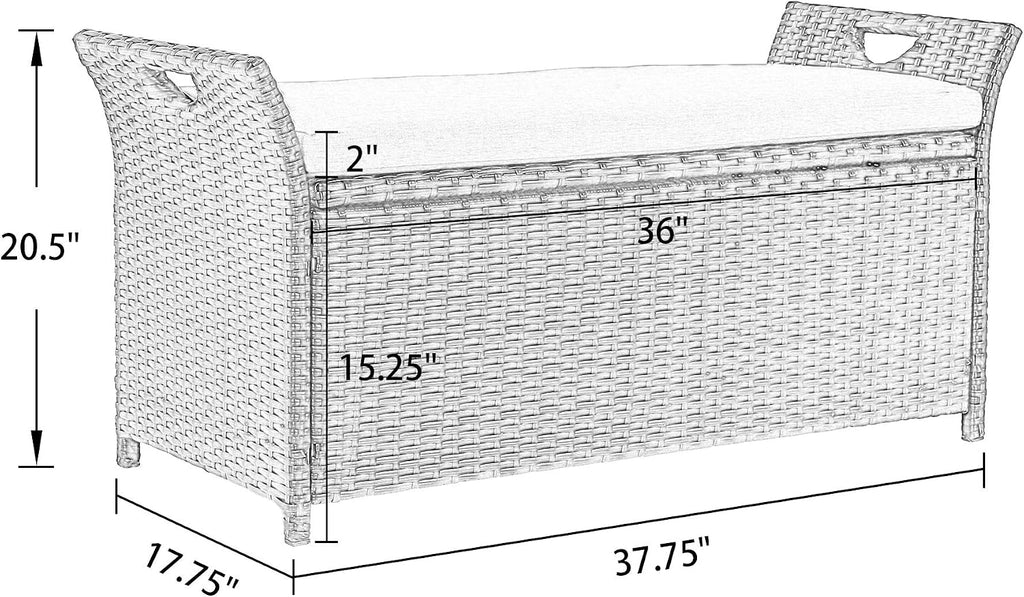 Patio Wicker Storage Bench,Outdoor Rattan Deck Box with Cushion, Red