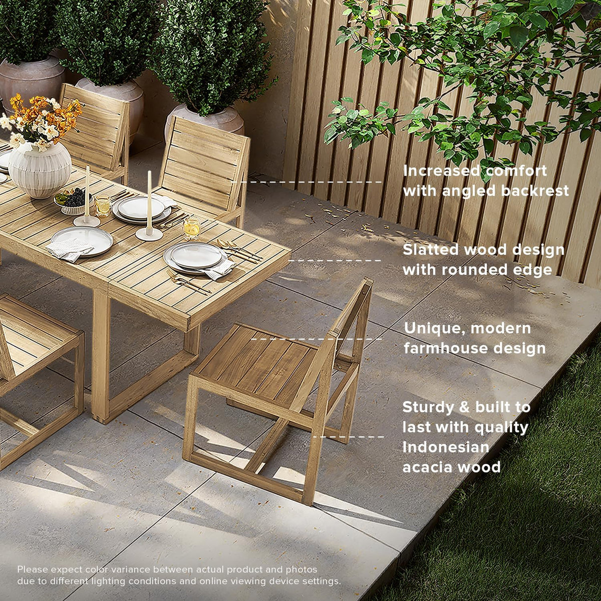 mopio Bruno Outdoor Chair, Solid Acacia Wood Patio Chairs for Indoor Outdoor Dining, Mid Century Modern Farmhouse Conversation (Bruno Set of 4)