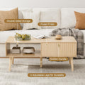 LCRBOL Coffee Table with Fluted Drawer, Modern, Oak