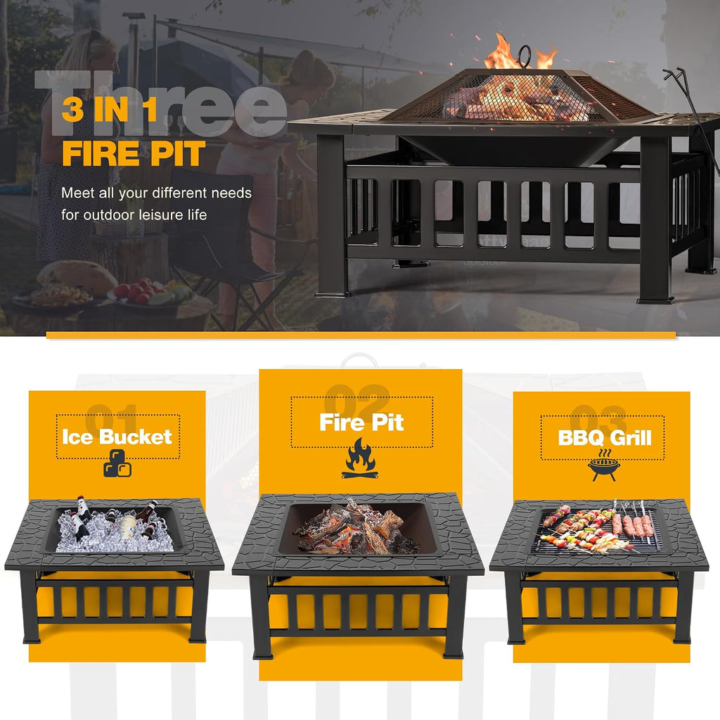 Devoko Outdoor Fire Pit, 32 Inch Firepit Table Metal Outdoor Fireplaces
