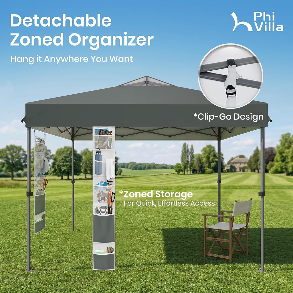 PHI VILLA 10x10 Pop up Canopy Tent, One Push Easy Set Instant Shade Tents
