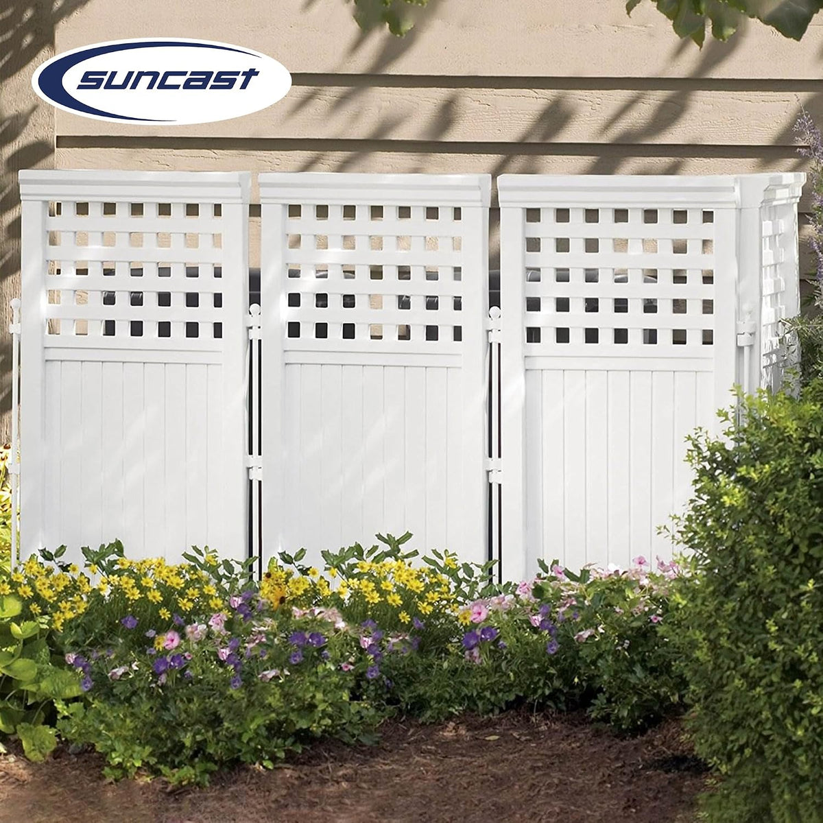 Suncast 4-Panel Outdoor Screen Enclosure - Freestanding Wicker Resin Reversible Panel Outdoor Screen - Perfect for Concealing Garbage Cans, Air Conditioners - White (4-Panels)