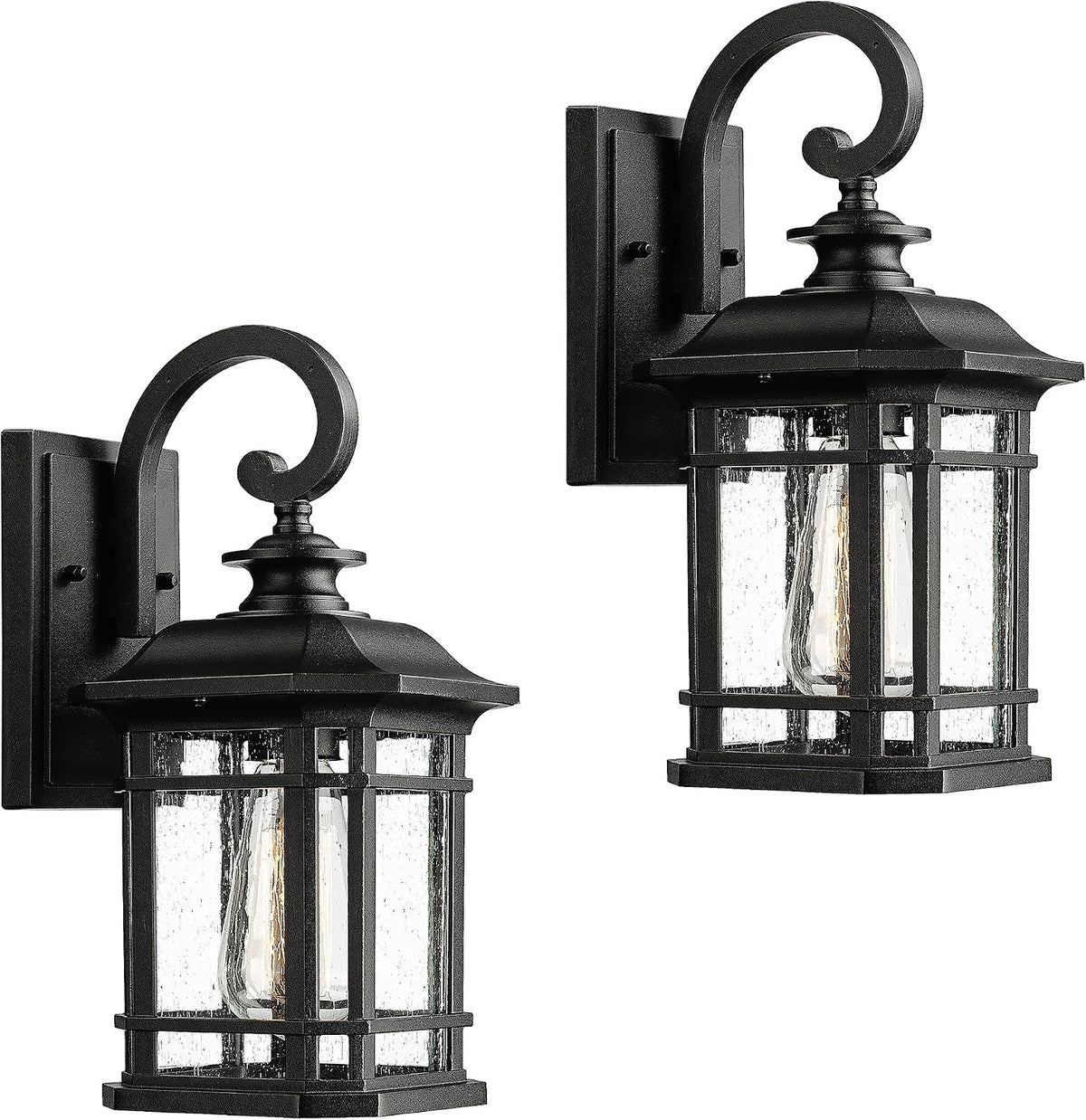 Emliviar 2-Pack Exterior Wall Mount Lights, Seeded Glass, 2084B-2BK