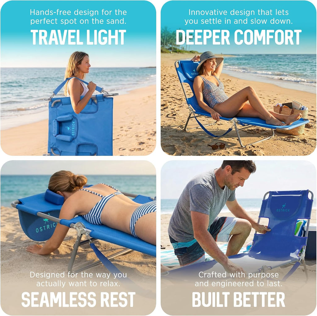 Ostrich The Original Chaise Lounge 72"x22" Portable Reclining Lounger, Blue