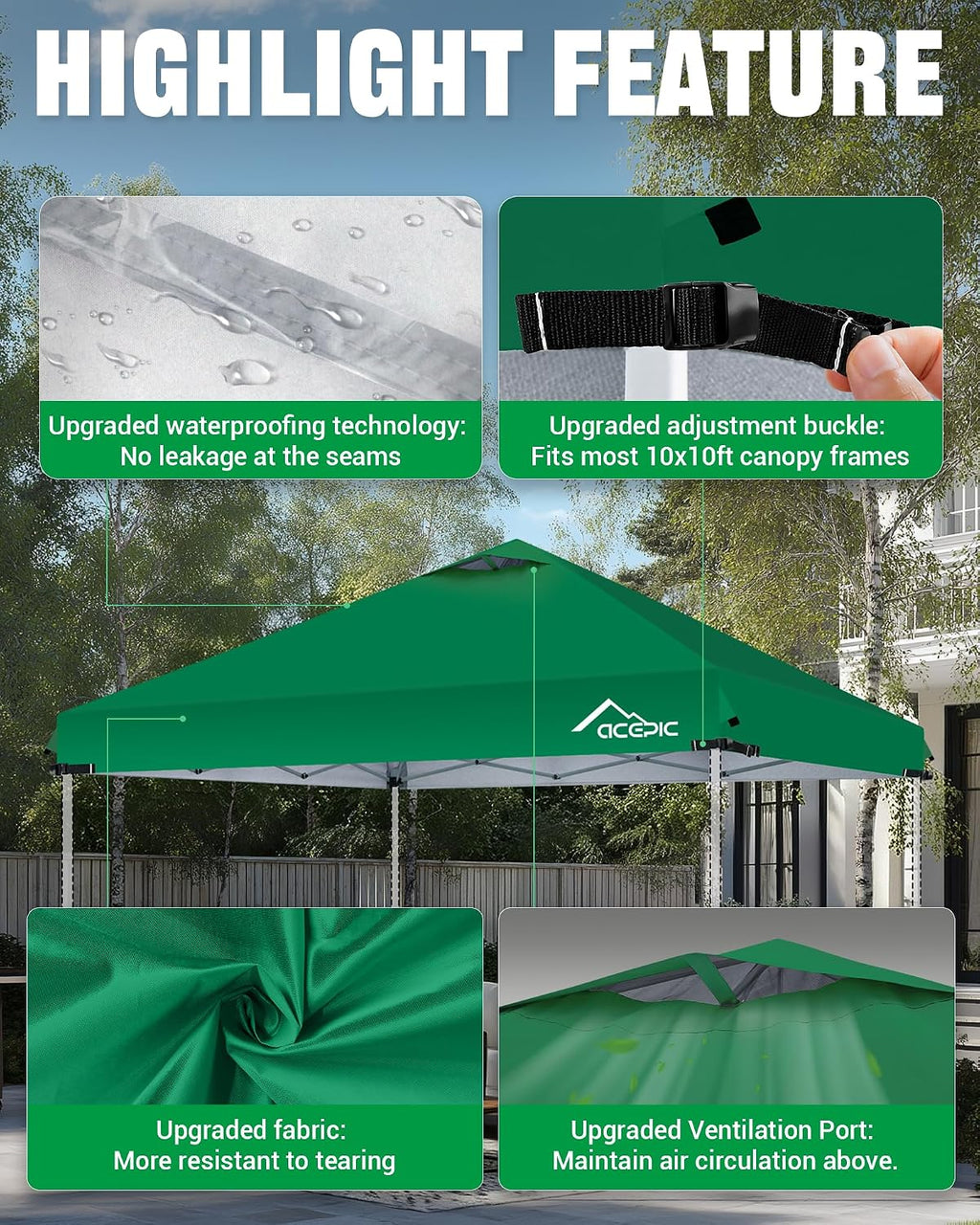 acepic upgraded 10x10 canopy replacement top with air, close-up detail
