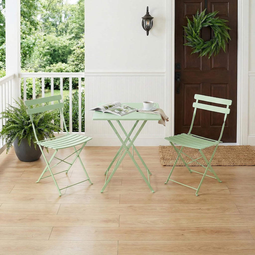 IDEALHOUSE Bistro Table and Chairs Set of 2, Folding Design, Green