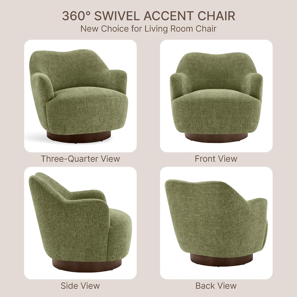 KISLOT Swivel Accent Chair Set of 2,Upholstered Barrel Chair with Curves Camel Back Design,Modern Arm Chair with Wooden Base for Living Room Bedroom Reading Waitingroom,Sage Green
