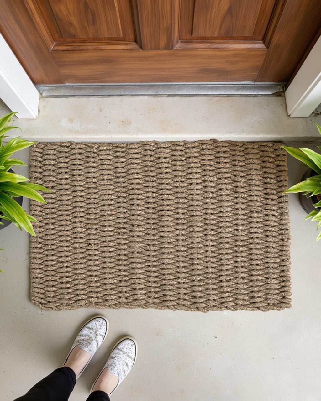 DEXI Jute Door Mat 24x36, Woven Mat for Covered Outside Entry, Light Taupe