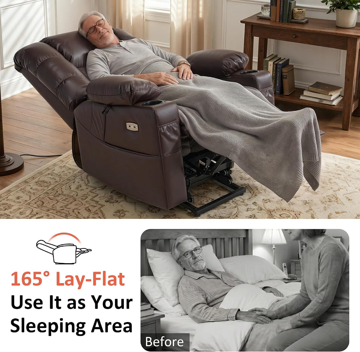MCombo 3 Motor Large Power Lift Recliner for Elderly, Massage & Heat, 7634