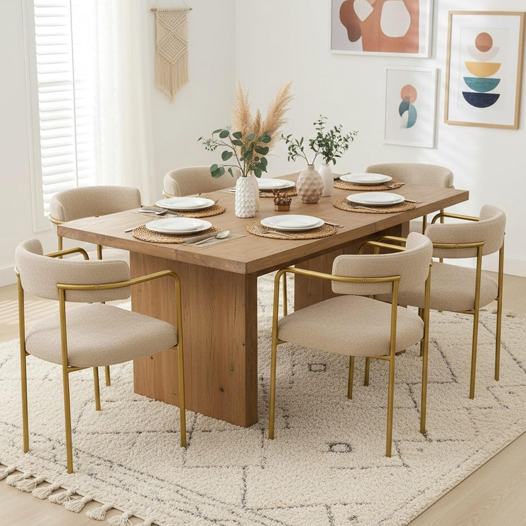 Boucle Dining Chairs Set of 6, Gold Metal Frame, Taupe