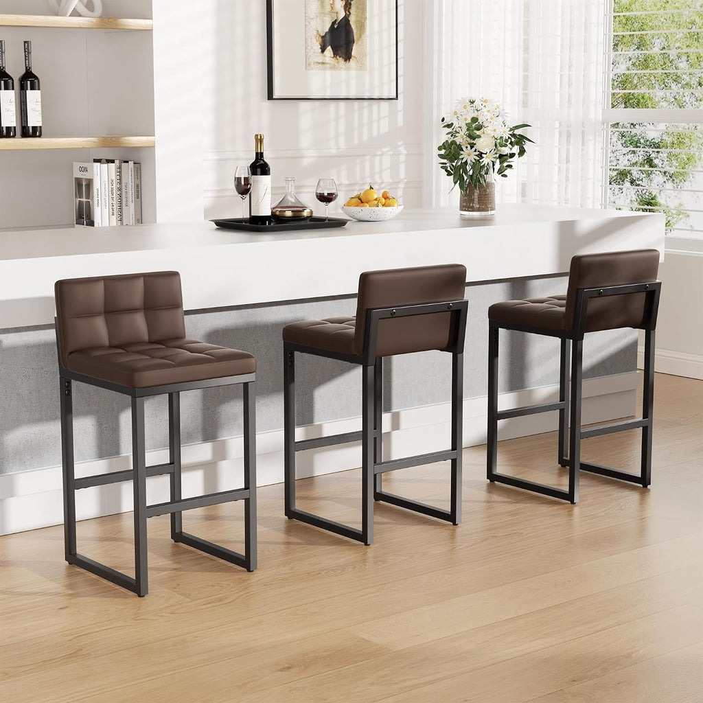Bar Stools Set of 3, Modern Counter Height Bar Stools, Brown