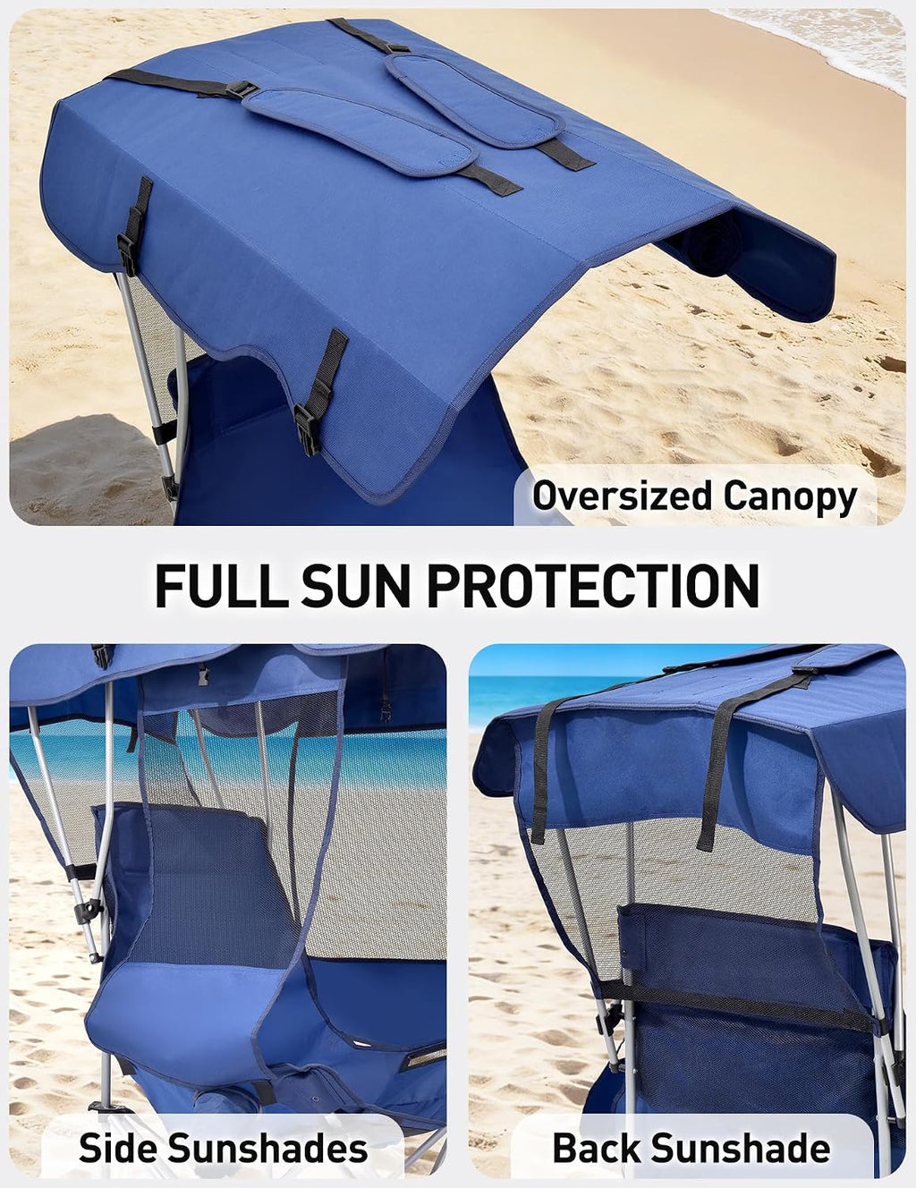 eo living oversized camping chair with canopy shade showing dimensions