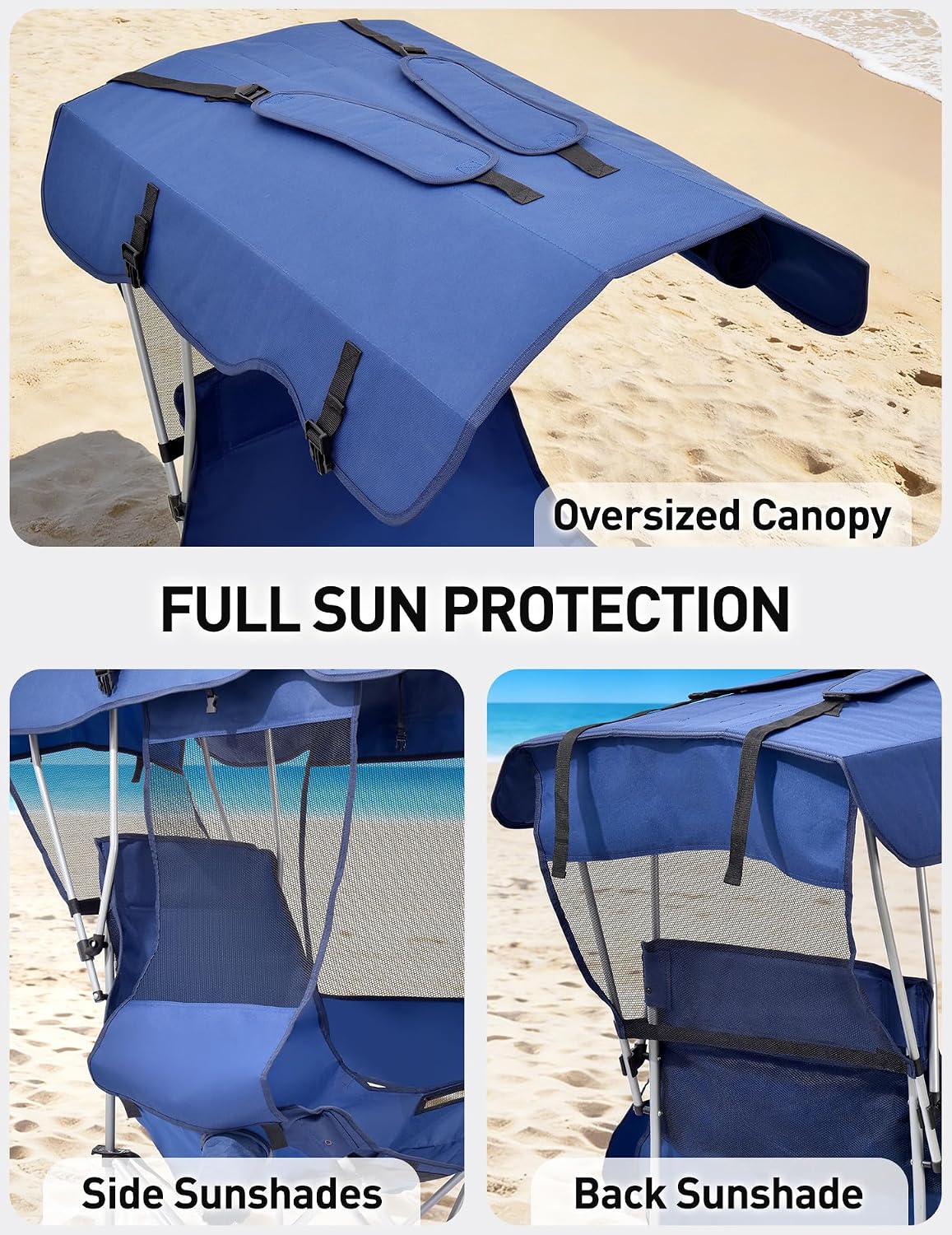 eo living oversized camping chair with canopy shade showing dimensions