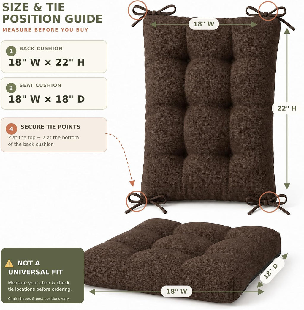 Codi Rocking Chair Cushions Indoor, Water-Resistant, Brown 1 Pack