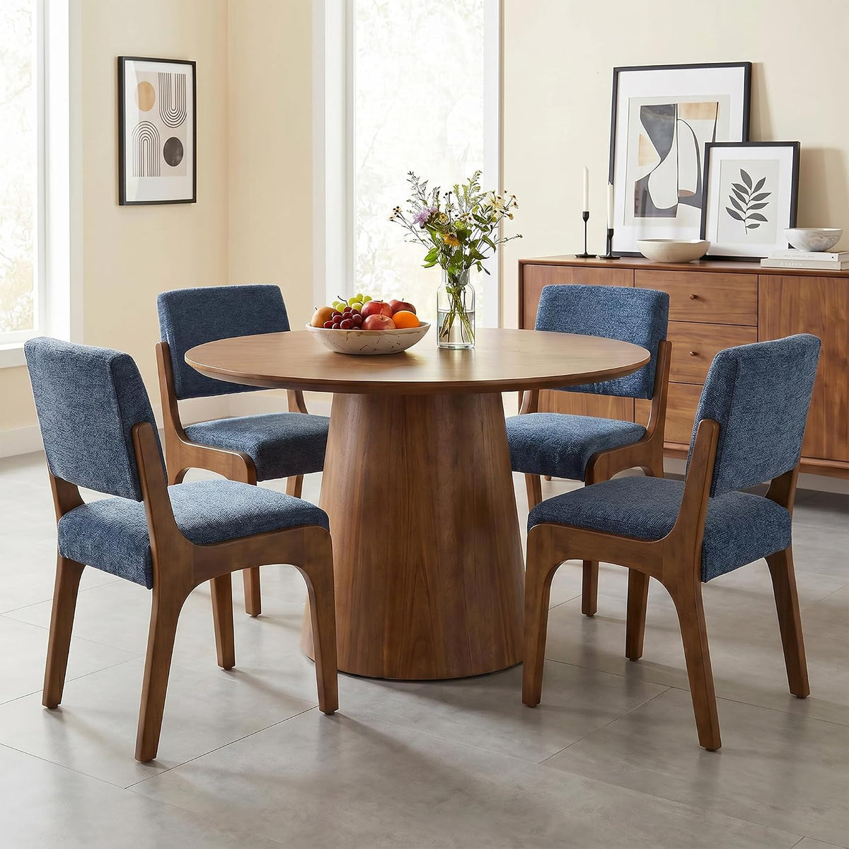 VKNOW Dining Chairs Set of 2, Modern Kitchen Chairs with Wood Legs, Blue